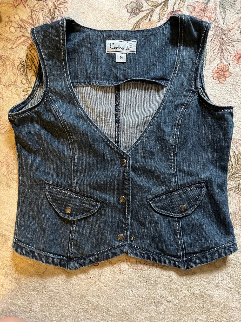 Weekenders Dark Indigo Denim Vest with Snap Flap Pockets